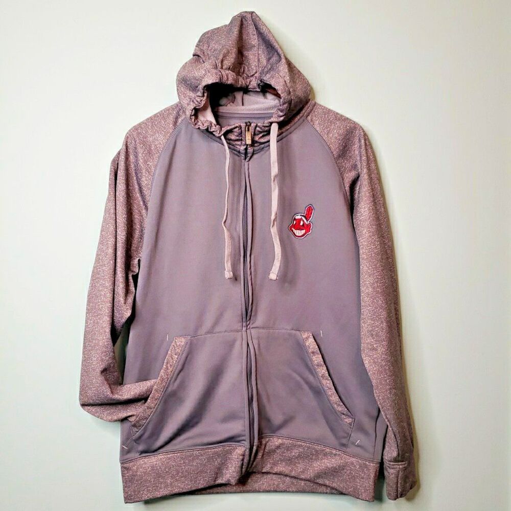 Antigua Cleveland Indians Jacket Full Zip Drawstring Hoodie Chief Wahoo Sz Large